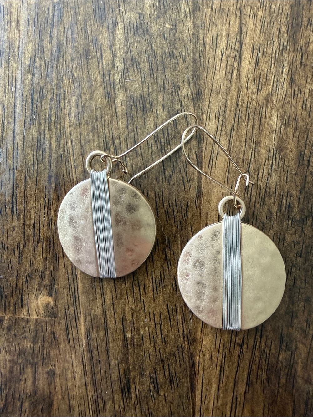 Handmade Two-Tone Disc Drop Earrings in Gold and Silver